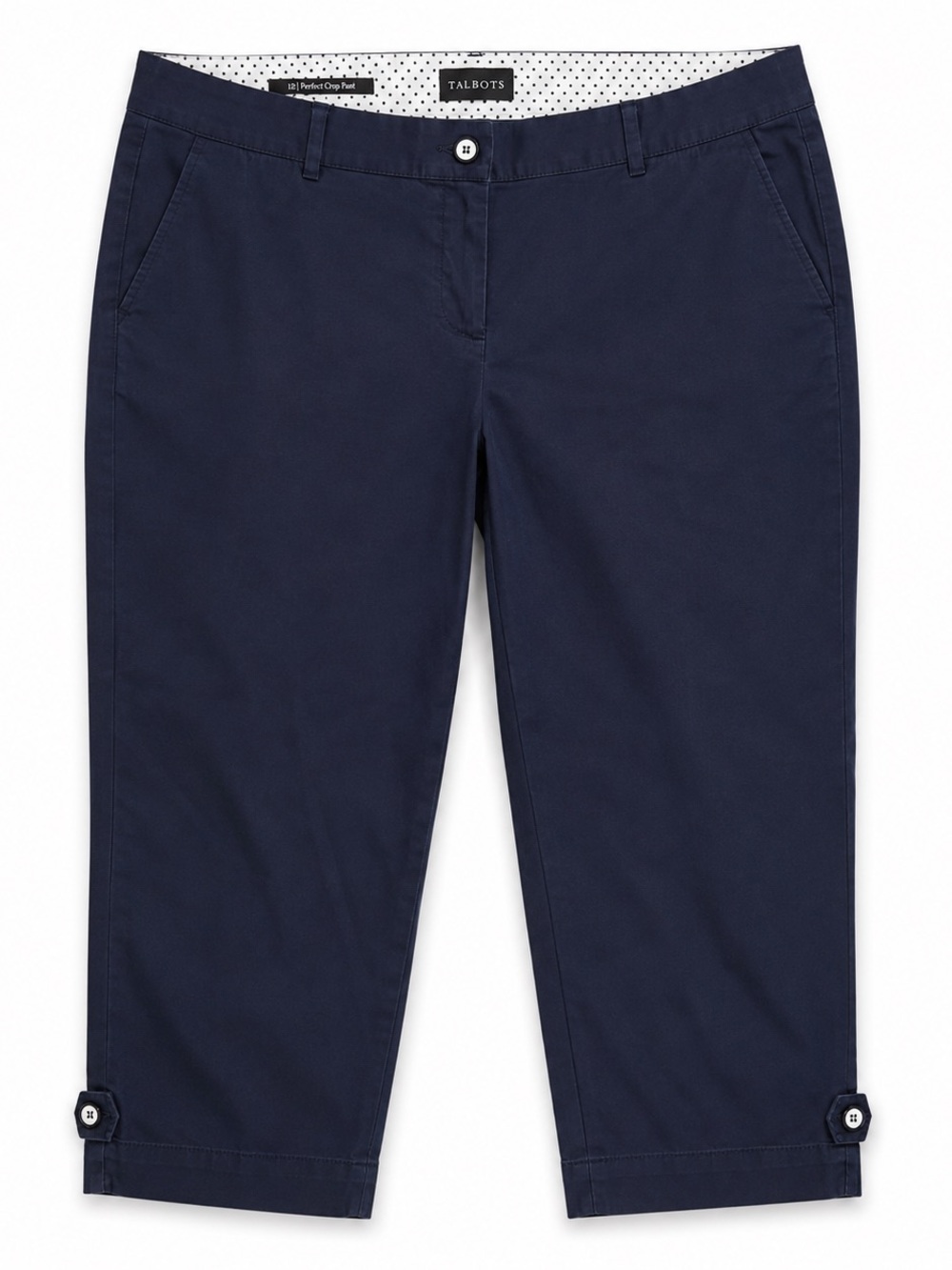 Talbots Perfect Crop Navy Blue Pants Size 12 Button Hem